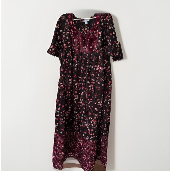 Only Necessities Dress Womens Size 3X Maxi Dress Black Floral Boho Short Sleeve - Picture 1 of 7